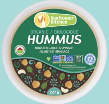 Organic Roasted Garlic & Spinach Hummus by Sunflower Kitchen, 227g Supply