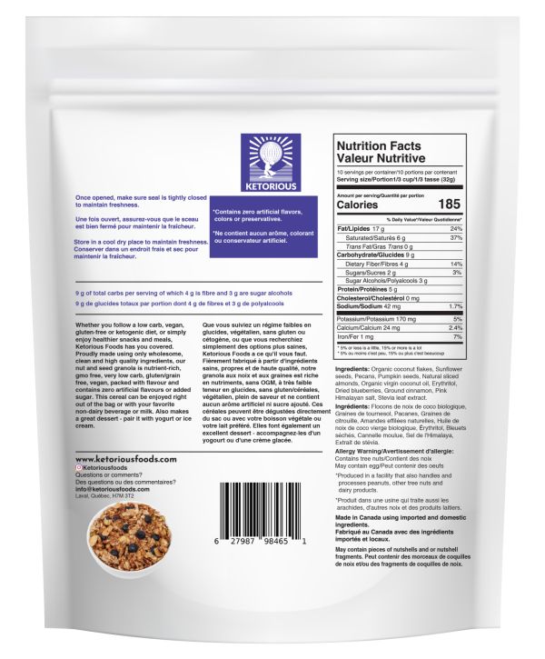 Blueberry & Cinnamon Nut and Seed Granola by Ketorious, 320g Online Sale