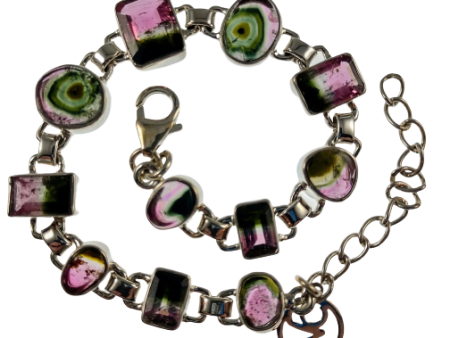 Watermelon tourmaline bracelet in sterling silver Sale