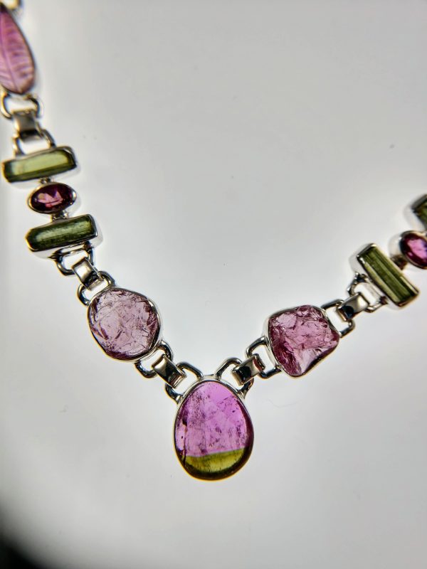 Bi-color tourmaline necklace in sterling silver Sale