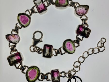 Watermelon tourmaline bracelet in sterling silver Online Hot Sale