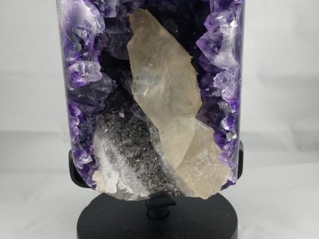 Amethyst w  calcite formation on custom rotating metal stand Online Hot Sale