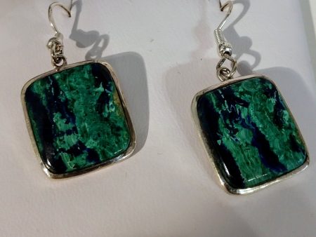 Malachite and azurite earrings in sterling silver setting For Cheap