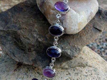 Amethyst bracelet in sterling silver setting. Online Sale