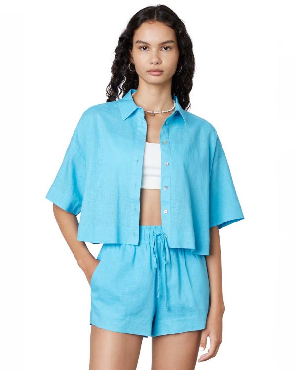 Cropped Boxy Shirt - Aqua Online Hot Sale