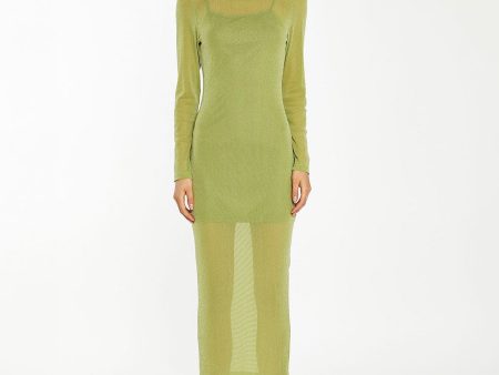 Green Glitter Mesh Midi Dress Hot on Sale