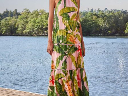 Pink Banana Leaves Sleeveless Maxi Dress Cheap