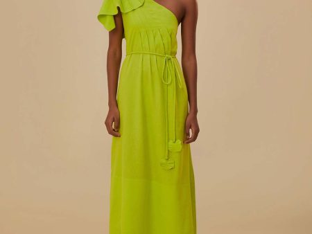 Green One Shoulder Leaf Maxi Dress Hot on Sale