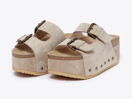 Cooper-2 Suede Platform Slide - Taupe Cheap