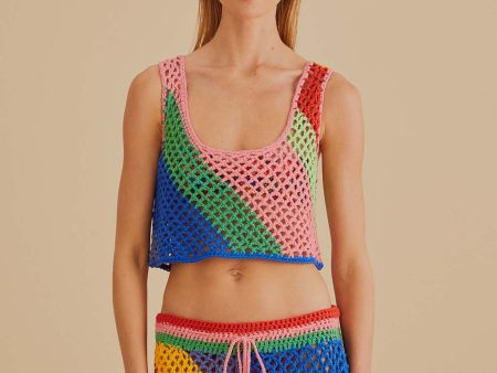 Diagonal Stripes Crochet Crop Top Online Sale