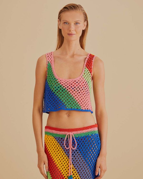 Diagonal Stripes Crochet Crop Top Online Sale