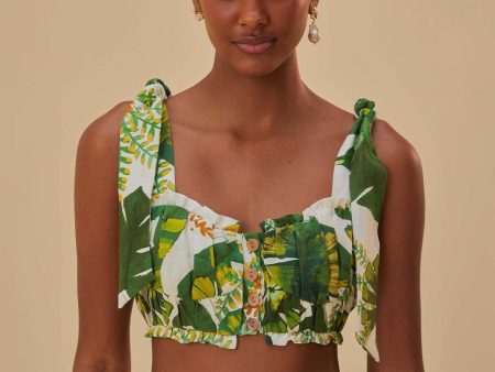 Tropical Forest Off-White Knot Sleeveless Crop Top Online now