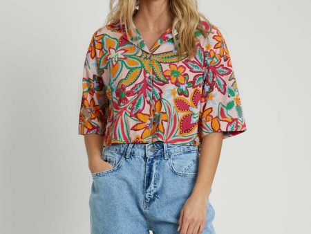 Botanical Seersucker Cotton Crop Shirt Online Sale