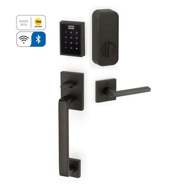 Emtek EMP1103GT Electronic Empowered Motorized Touchscreen Keypad Smart Lock Entry Set with Baden Grip - works with Yale Access , Georgetown Crystal Knob For Cheap