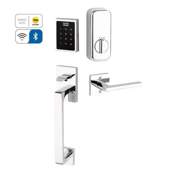 Emtek EMP1103GT Electronic Empowered Motorized Touchscreen Keypad Smart Lock Entry Set with Baden Grip - works with Yale Access , Georgetown Crystal Knob For Cheap